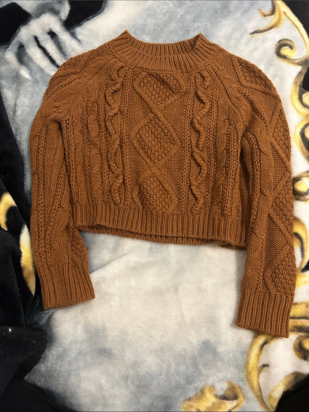 Alya Cropped Cable-Knit Crewneck Sweater - Chestnut Brown
